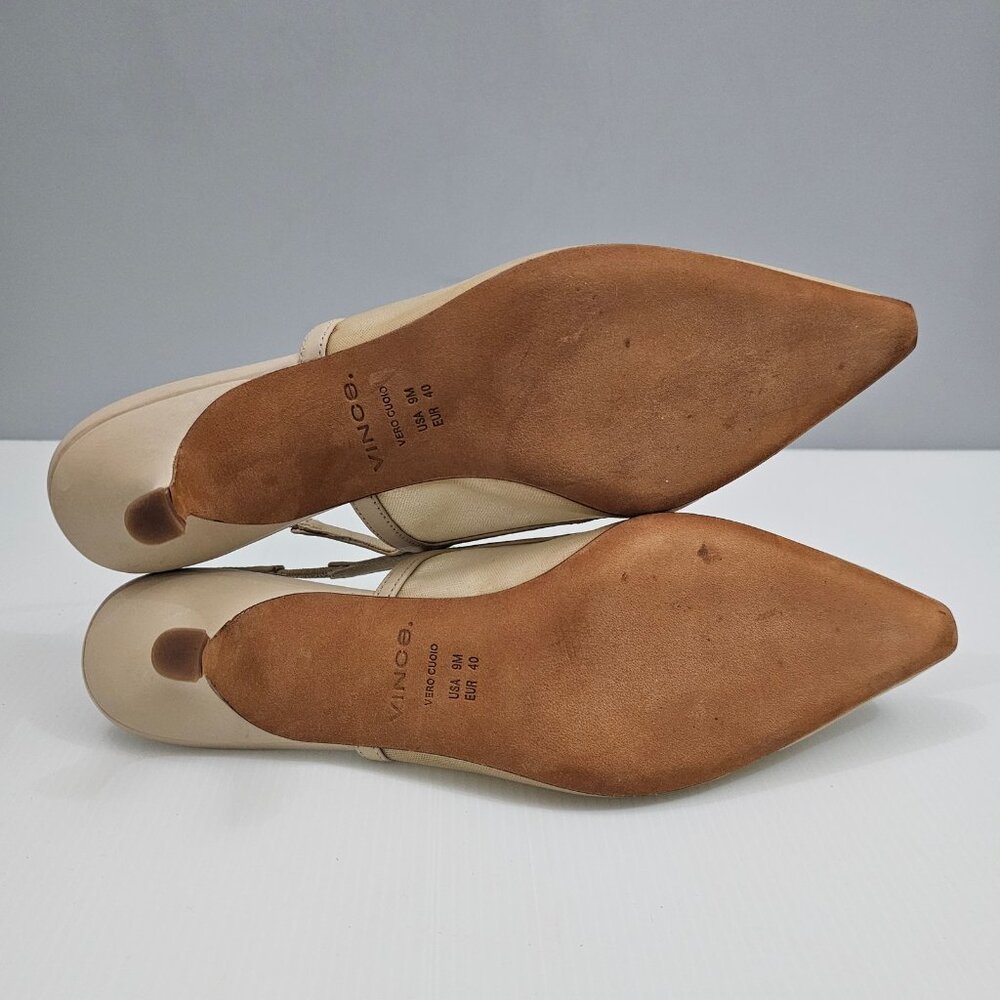 Vince Venice Slingback Kitten Heel Sandal Womens 9 Birch Sand Mesh Leather - Picture 13 of 15